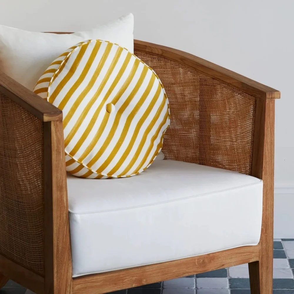 Lucy Montgomery Round Cushion in Ochre Stripe